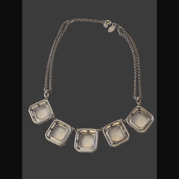 Vintage White House Black Market Clear Crystal Black Enamel Silver 20" Necklace - Picture 4 of 13